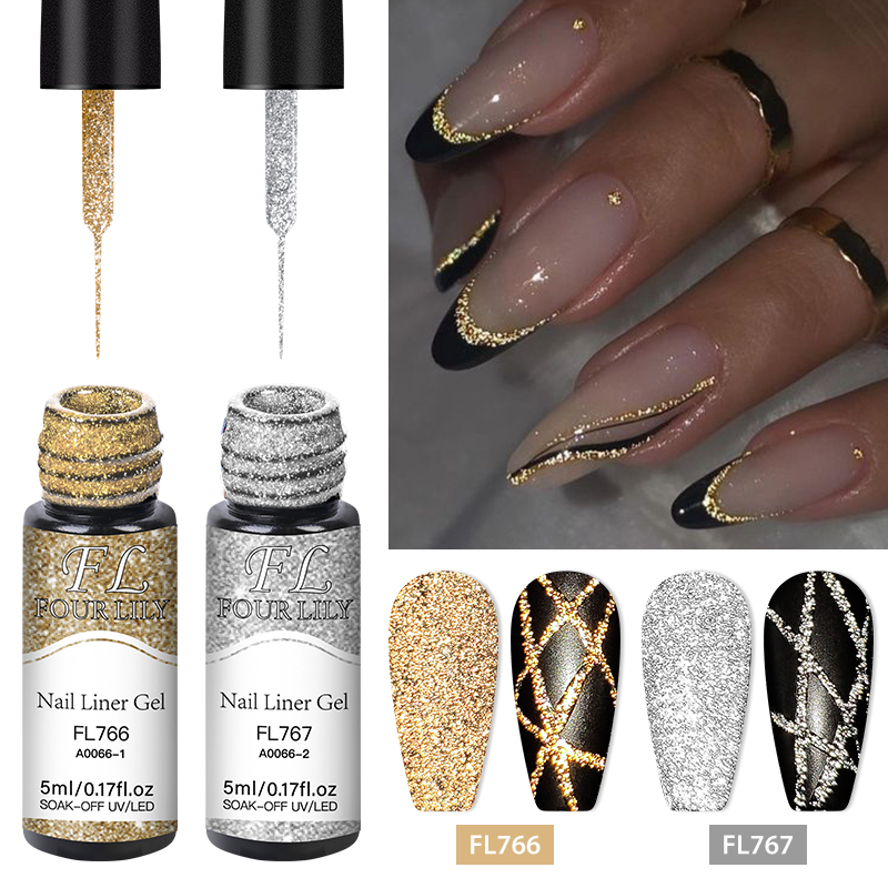 Copolymer Line - Ouro prata reflexivo glitter forro gel