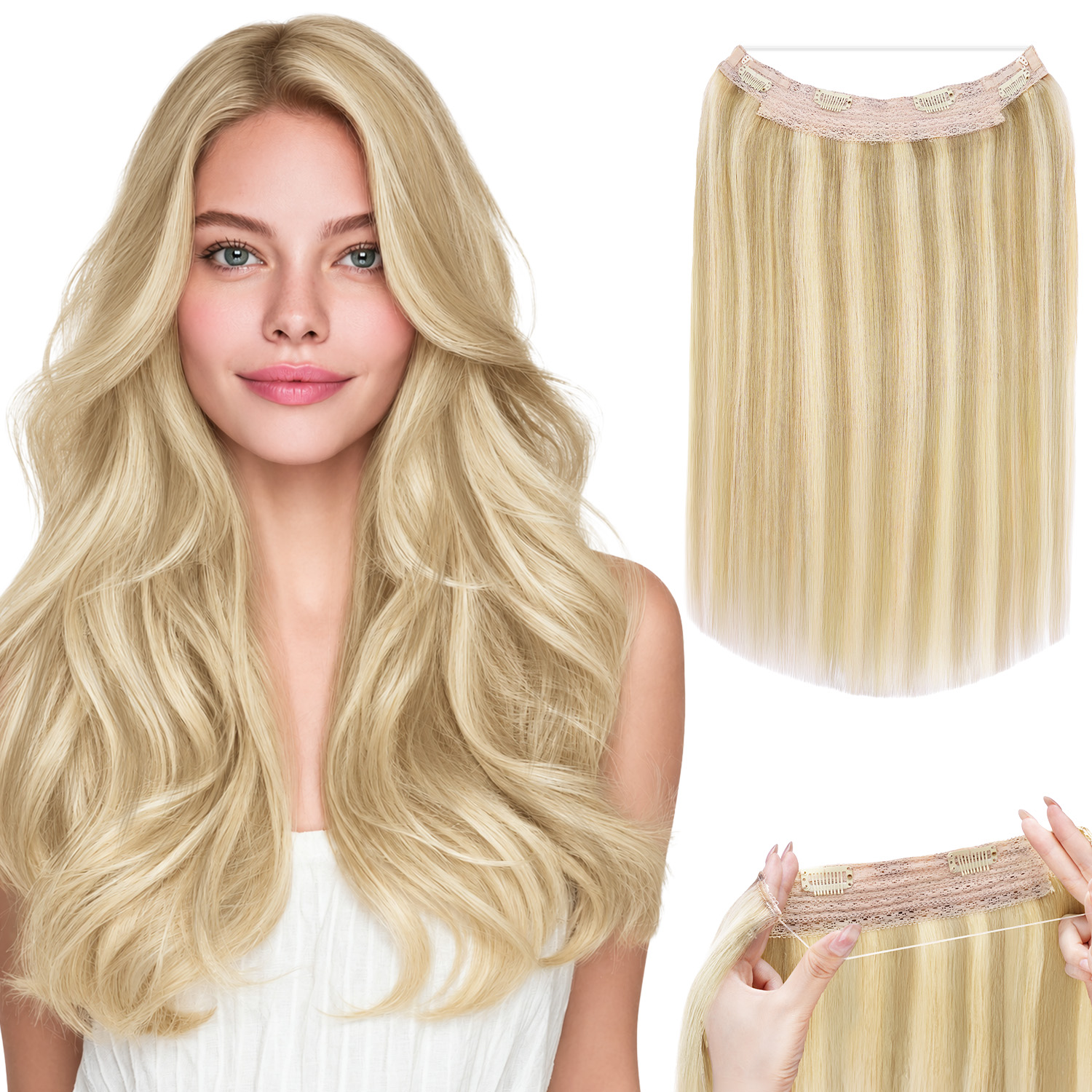 Tippet Line - Extensões de Cabelo Halo Invisíveis Sunmofavo,