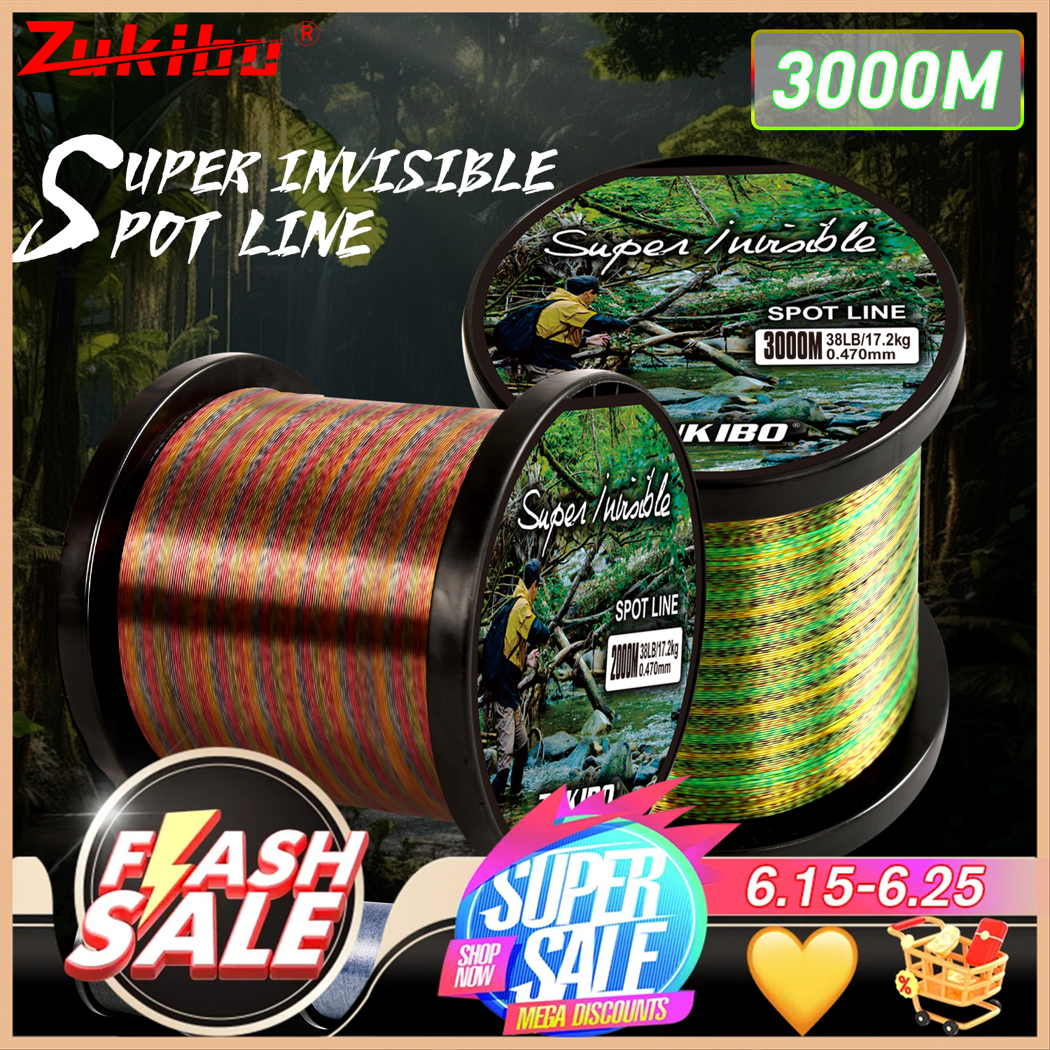 Copolymer Line - ZUKIBO-Super Strong Manchado Linha De Pesca,