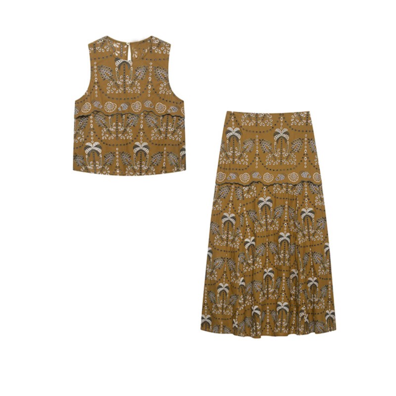 Fly Line - Conjunto Feminino de Saia Midi Bordada