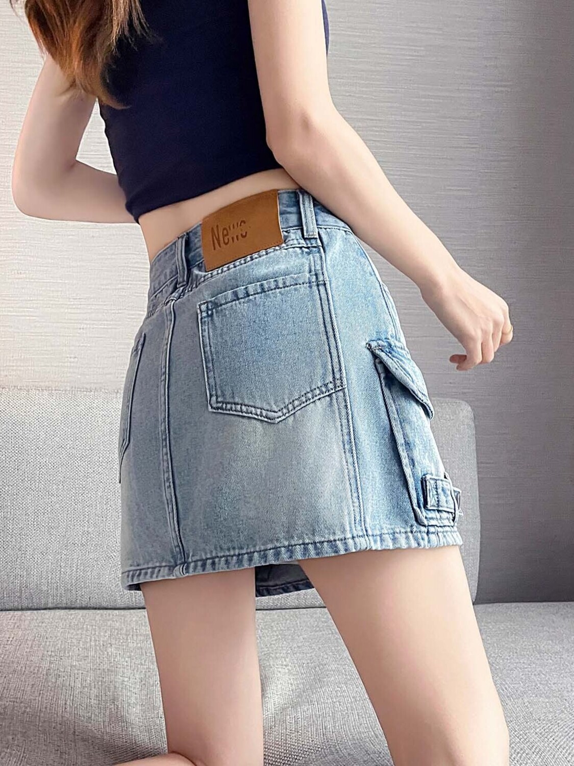 Saia Jeans Mini Cargo Feminina - Fly Line avaliação e preço